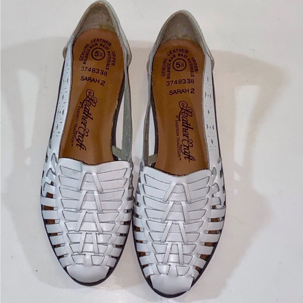Vintage White Leather Cutout Loafers
